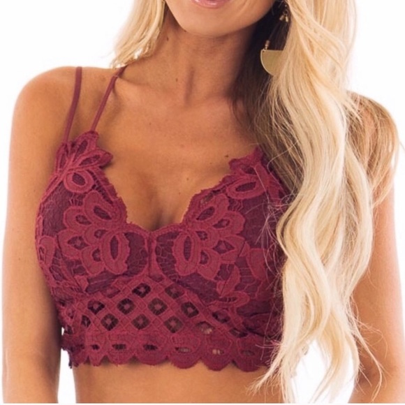 Burgundy Bohemian Festival Crochet Lace Bralette - Picture 4 of 5